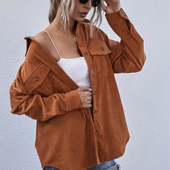 Boho Rust Button up Oversized Shacket Top - Picture 9 of 13